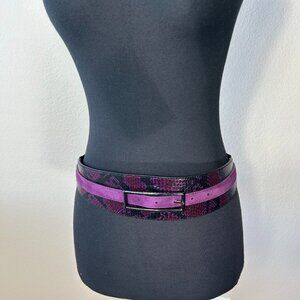WHITE HOUSE BLACK MARKET Belt Size M Purple Leather Snakeskin & Suede Elastic